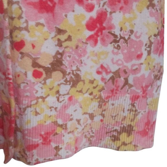 Merona Floral Print Cardigan Sweater Cotton Blend 3/4 Sleeves Mukticolor Small - Picture 9 of 10